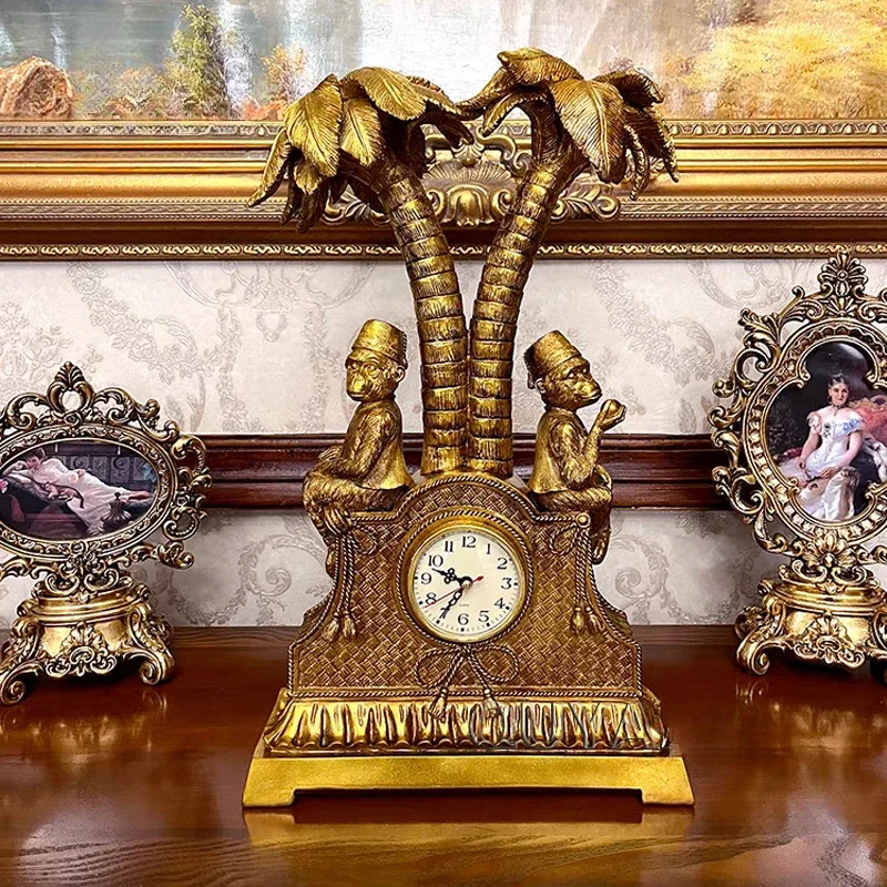 QUYANG Роскошный домашний декор антикварная скульптура слона настольные часы