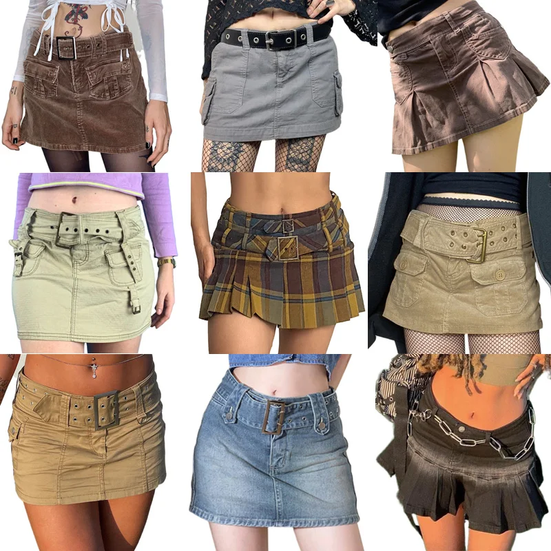 

y2k Kawaii Harajuku Mini Jeans Skirt 2000s Retro Fairycon Grunge Low Waisted Denim Skirts Vintage Women E-girl Korean Streetwear