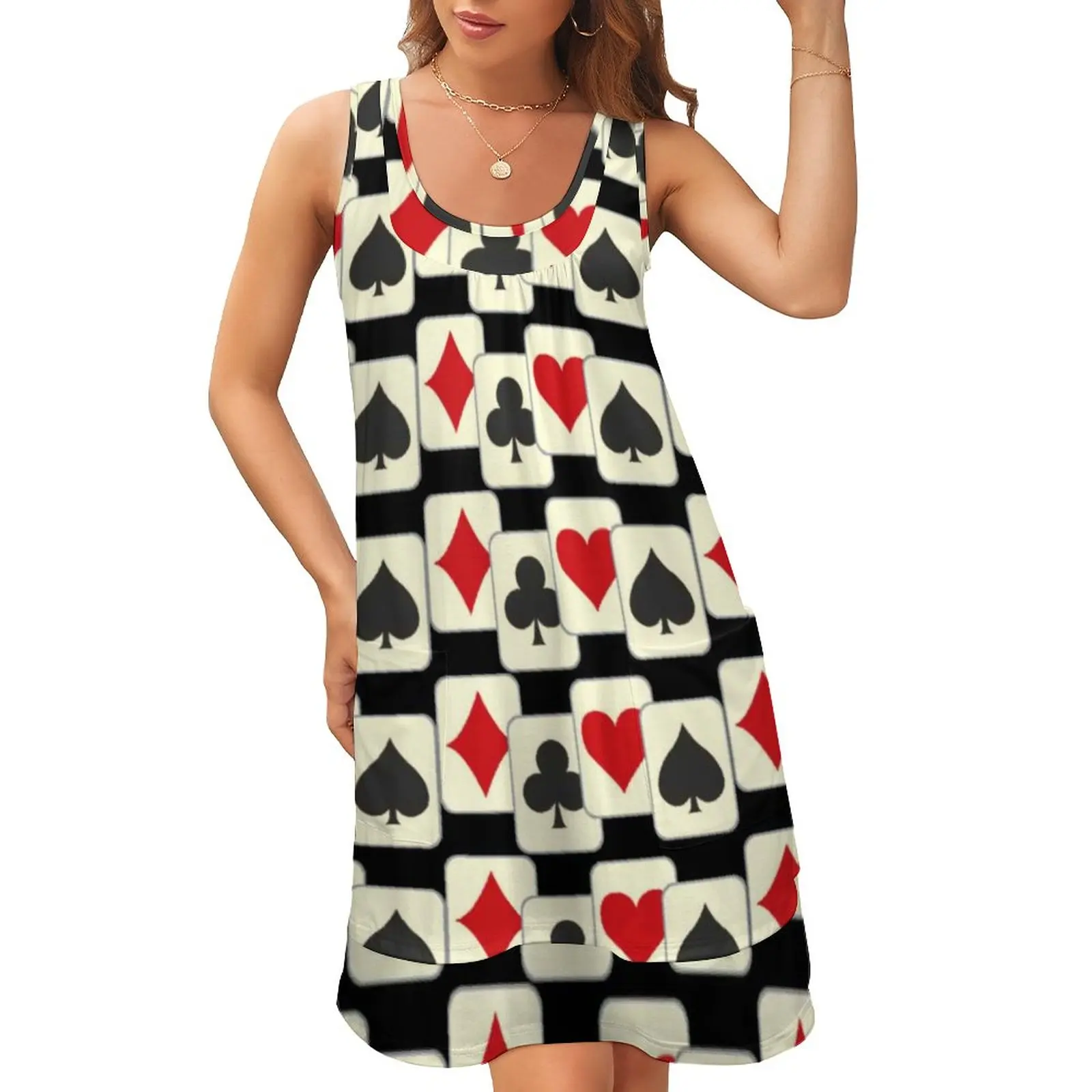 

Платье с принтом игральных карт, элегантное уличное платье большого размера, повседневная одежда с графическим принтом, для покера, квартет...