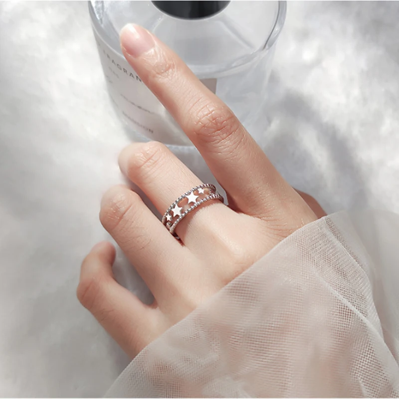 

Silver Color Double-Layer Star Hollow Small Sweet Adjustable Index Finger Rings For Women Trendy Fashion Jewelry Gifts