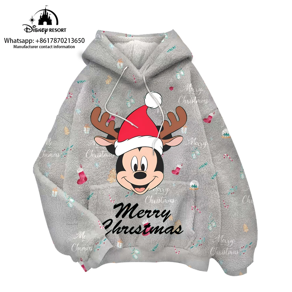 

2022 Carnival Christmas New Disney Children's Casual Hoodie Mickey Minnie Autumn and Winter Round Neck Ladies Plush Pullover