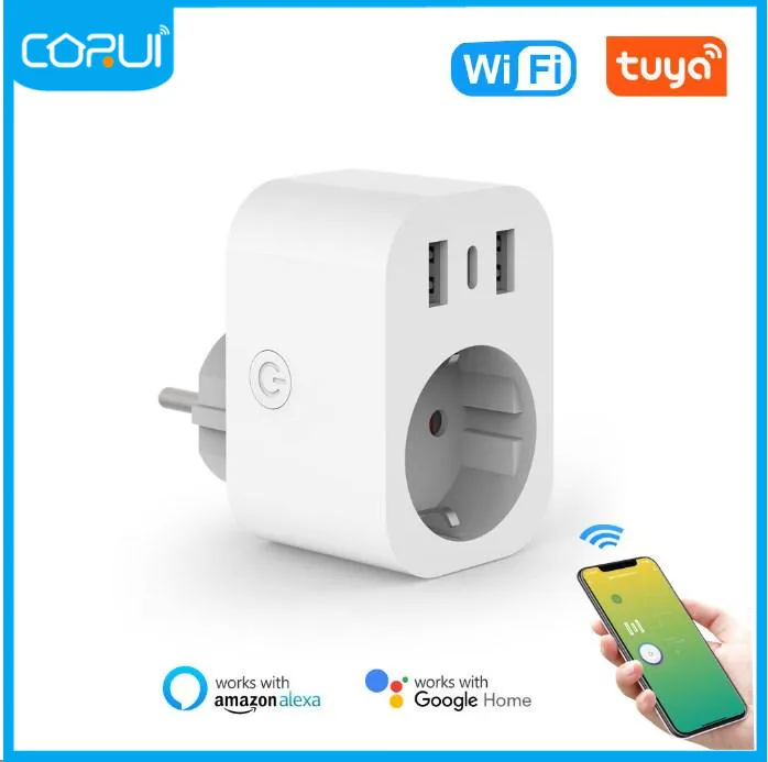 

Corui Doodle WiFi Smart Socket European Standard Mobile App Remote Control Smart Life Support Alexa 16A With 2 USB 1 Type-C Port