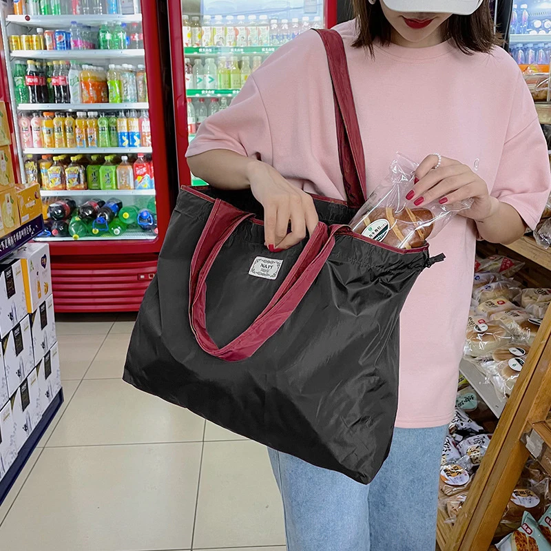 

Вместительная сумка для покупок, нейлоновая складная сумка для продуктов, Экологически чистая большая пляжная сумка из полиэстера, многоразовые тоуты на шнурке