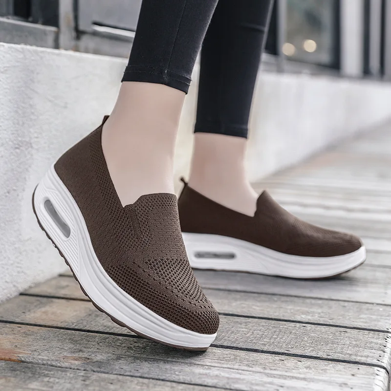 Flat Platform Shoes Women Fly Weave Casual Sneakers Breathable Hollow Out Slip on Woman Vulcanized Loafers Zapatillas De Mujer
