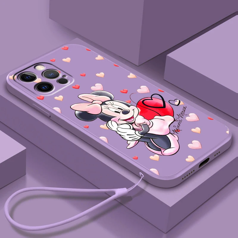 

Phone Case For Apple iPhone 14 13 12 Mini 11 XS Pro Max X XR SE 2020 Plus Cover Pink Disney Minnie Mouse Liquid Rope Funda