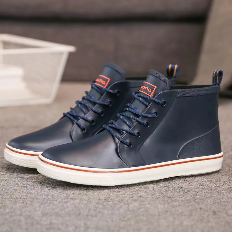 

WEH Men Rainboots Black Casual Leather Shoes Oxfords Suede Leather Men's Flats Fashion Classic Waterproof Work Rain Shoes blue