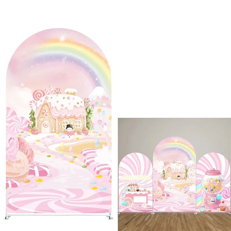 Фото Фон для фотозоны Mehofond Sweet Candyland: Розовый декор для дня рождения девочки, вечеринки в честь рождения ребенка, с пончиками и имбирными пряниками, фон Chiara №3