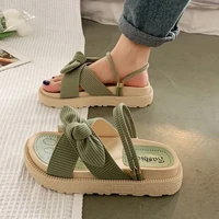 new style fairy style lady summer slippers thick platform flat women sandals with butterfly knot casual female flip flops 2022