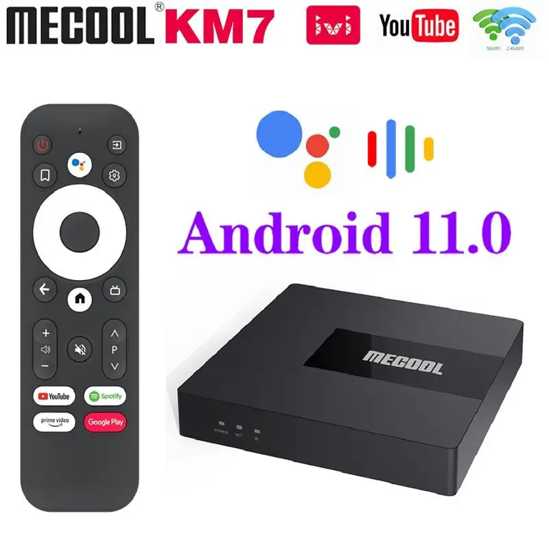 

ТВ-приставка Mecool KM7 с сертификатом Google, Android 11, ATV, 4 ГБ, 64 ГБ, DDR4, Amlogic S905Y4, Android TV, Wi-Fi, BT, Youtube, 4K, ТВ-приставка 2 ГБ/16 ГБ