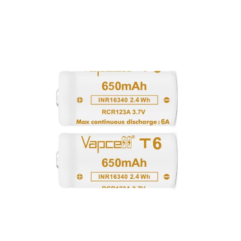 1-10 шт. оригинальный аккумулятор Vapcell T6 16340 емкость 650 мАч 6 А 3 7 В верхняя литиевая