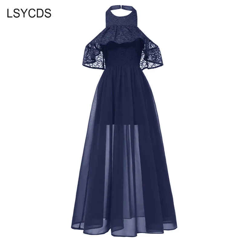 LSYCDS кружевное платье макси с бретелькой на шее шифоновое без рукавов элитное