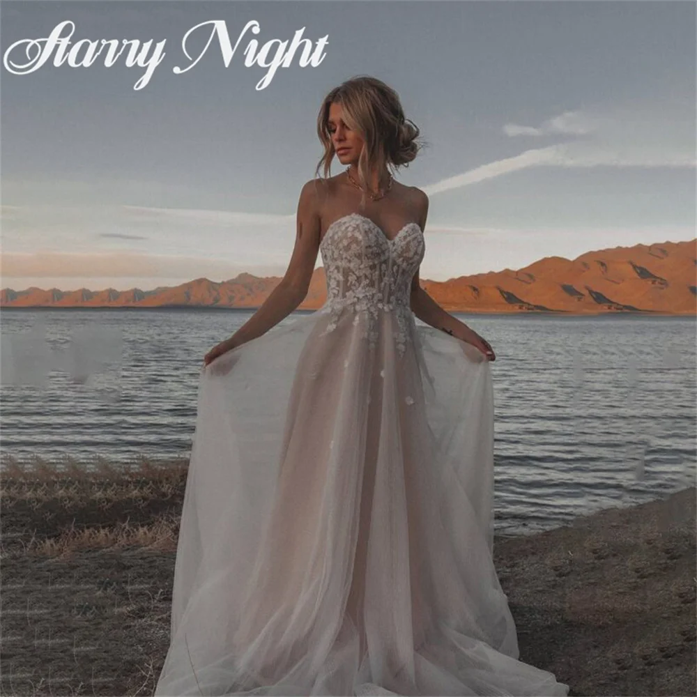 

Beach Sweetheart Sleeveless Wedding Dress A Line Wedding Gown Appliques Backless Dress For Women 2022 vestido noiva com manga