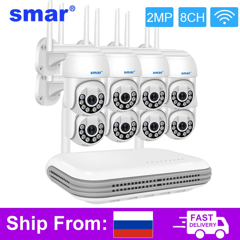 Smar Wireless 2/3/5MP Camera System Waterproof Wifi Security 8CH NVR Two Way Audio Face Detec Color Night Vision PTZ Xmeye ICsee