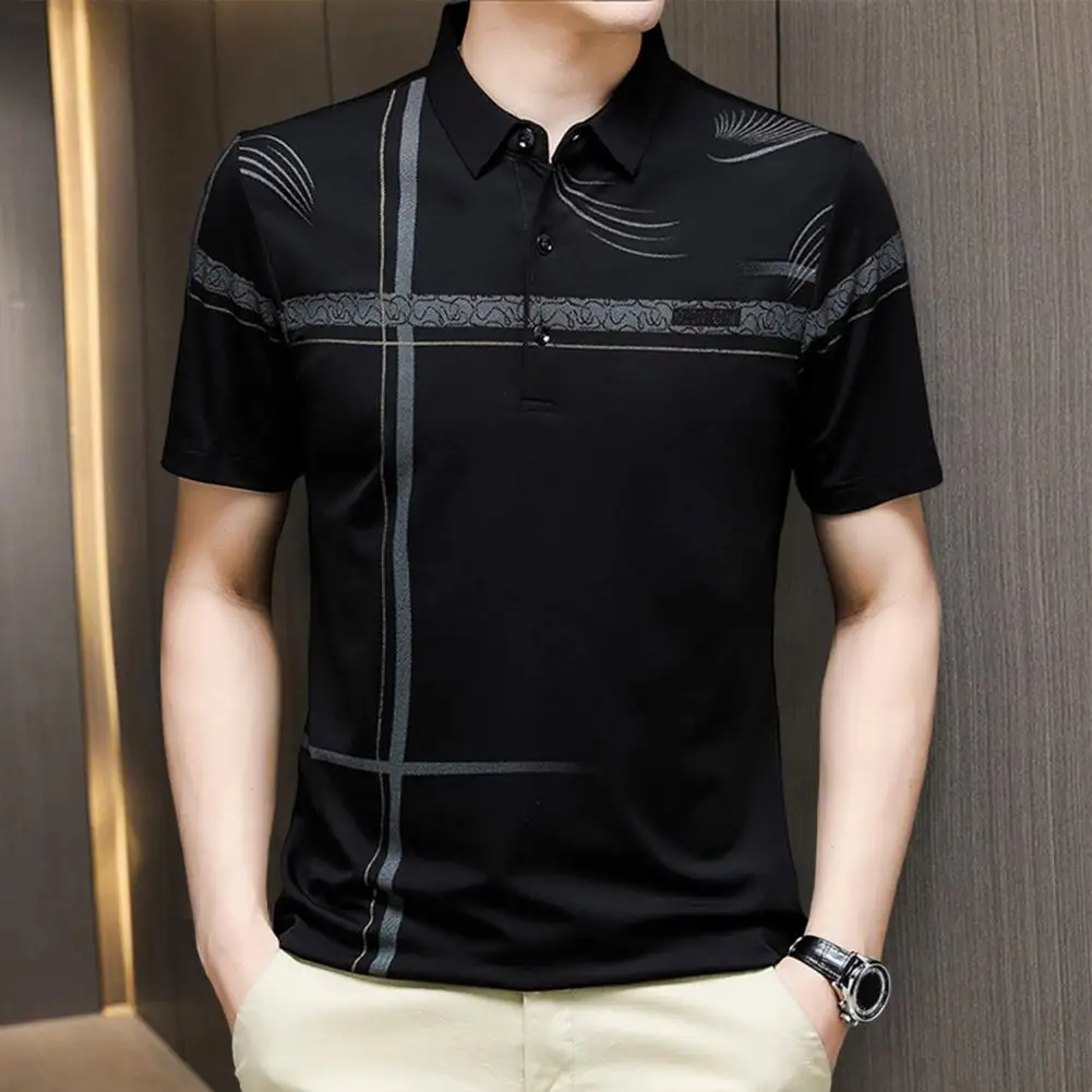 

Мужская деловая футболка с отложным воротником, дышащая впитывающая пот рубашка с короткими рукавами, облегающая Классическая рубашка в деловом стиле