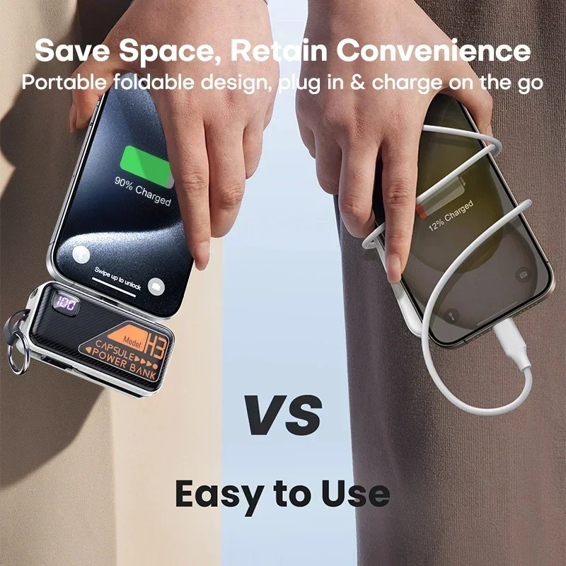 Фото Mini Power Bank 20000 мАч Встроенный кабель PD 20 Вт Портативное зарядное устройство Быстрая зарядка для IPhone13 14 15 Внешний аккумулятор Samsung Xiaomi №4