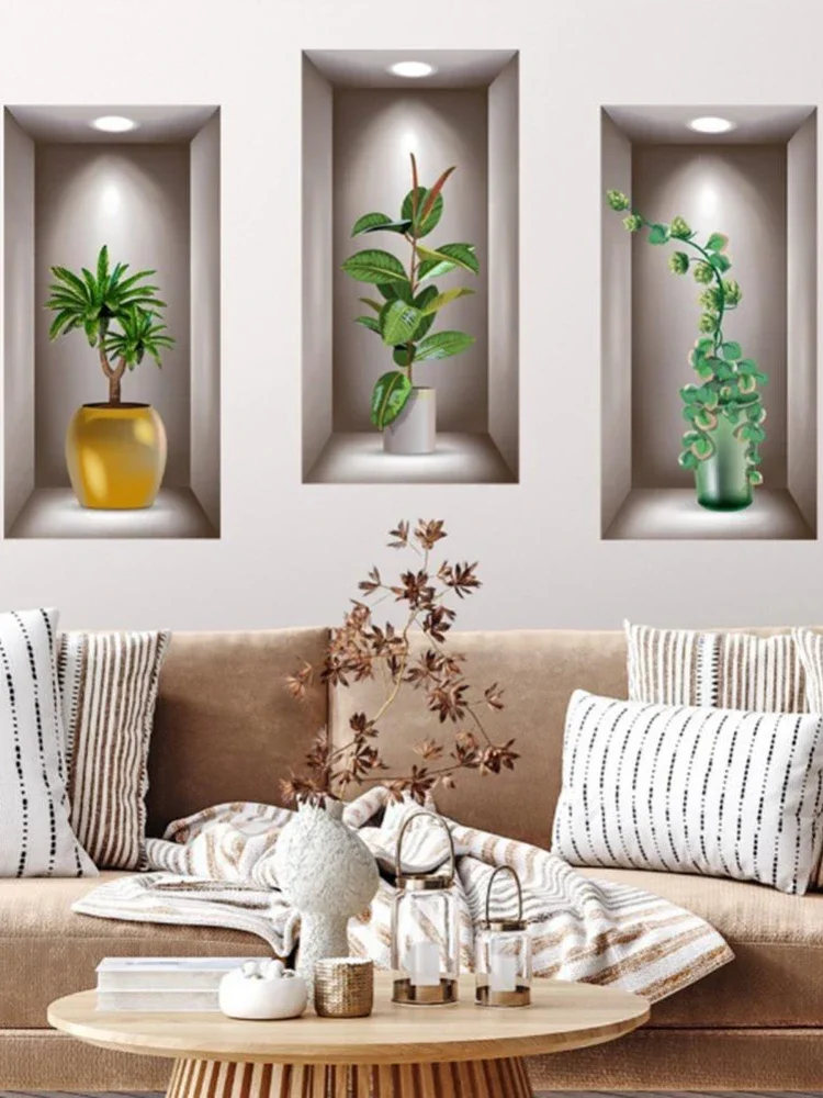 3 шт./набор наклейки на стену в виде зеленых растений
