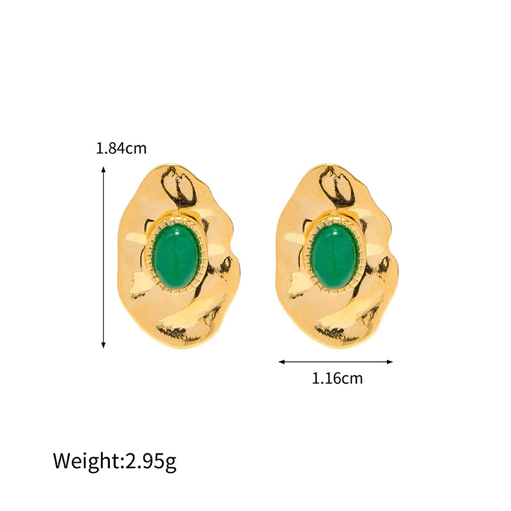 Stainless Steel PVD 18K Gold Plated Tarnish Green Stone Eye Stud Earrings  For Woman Jewelry Wholesale INS Trendy