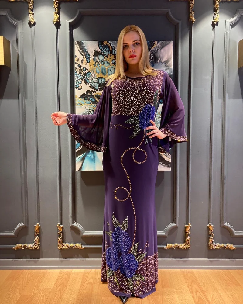 Muslim Robes Europe and America Africa Flowers Beauty Dresses Noble Temperament Dress Fashion Diamond Long Dress Party