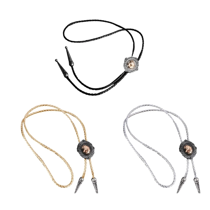 

F42F Bolo Tie Punk Shirts Chain Lucky Knot Collar Necklaces Long Neckties Pendant