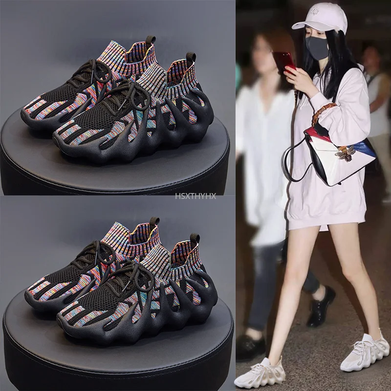 

Flats Shoes for Women Sneakers 2022 Breathable Mesh Platform Sneaker Slip on Soft Ladies Casual Shose Woman Knit Sock Shoe