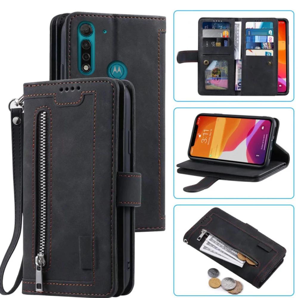 

9 Cards Wallet Case For Moto G8 Power Lite Case Card Slot Zipper Flip Folio with Wrist Strap Carnival MOTO G8 Power Lite Cover