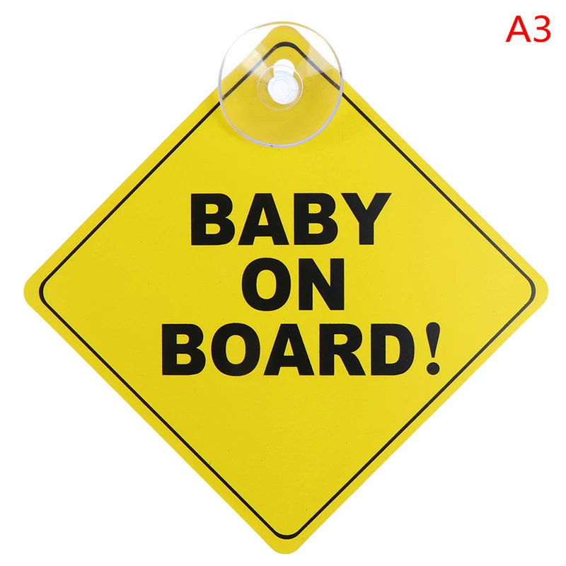 

1PC Baby On Board SAFETY Car Window Suction Cup Yellow REFLECTIVE Warning Sign 12CM