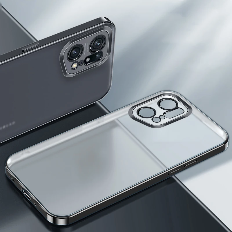 

Transparent Plating Phone Case for OPPO Find X5 Pro Luxury Fundas FindX5 X5Pro 5G Original Soft Silicone Camera Protective Cover