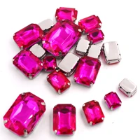 mixed size 20pcsbag rose red rectangle shape blingbling gem crystal glass stone sew on rhinestone for diy jewelry making