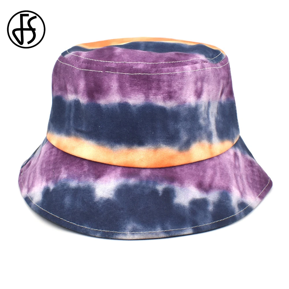 

FS 2022 New Summer Tie Dye Purple Fisherman Hat Gorros Mens Outdoor Fishing Hats Wide Brim Travel Womens Casual Cap Casquette