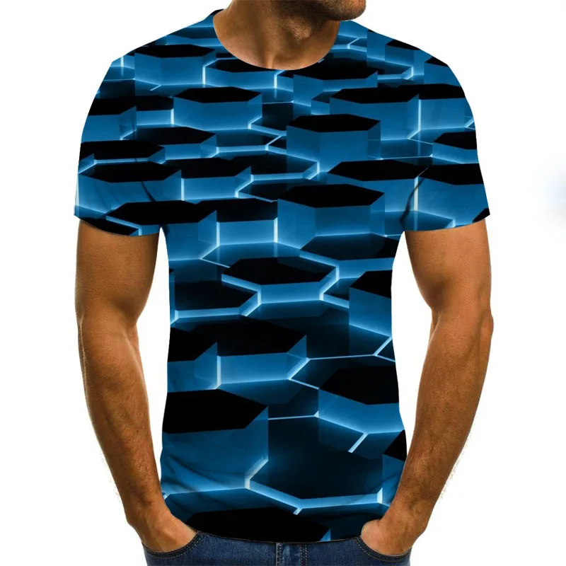 

New 3D effect men's T-shirt summer fashion short-sleeved 3D round neck tops visual pattern shirt oversized men's T-shirt