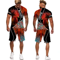 cool king rooster hunting camo men set summer casual o neck tops t shirtshorts suit fashion printed cock tracksuit outfit