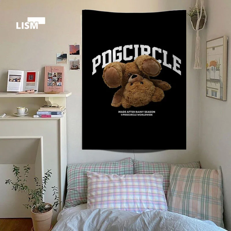 

Small Wall Tapestry Cartoon Bear Tapestries Cute Hanging Wall Mounted Cloth Bedroom Background Household Kid Room Decor Fabric