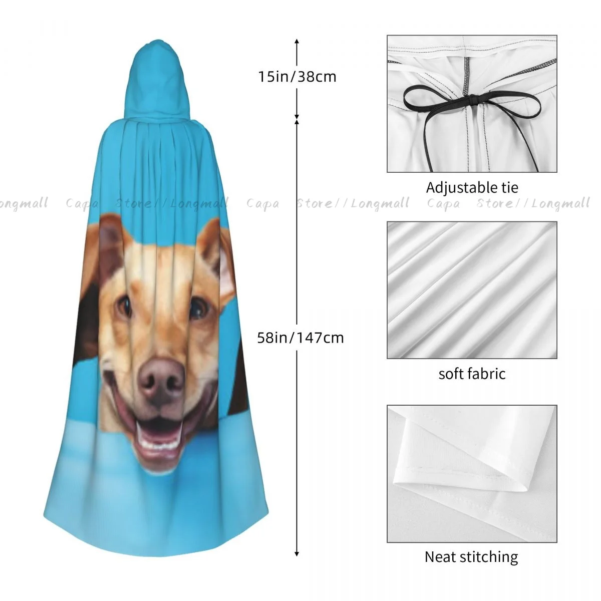 Плащ с милыми собачками и головойми карнавальный костюм капюшоном на Хэллоуин