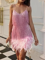 new sequin feather sling evening dress vestidos elegantes para mujer dresses for women 2022 robe femme vestidos de fiesta summer