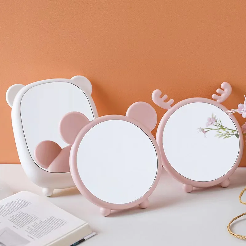 Cute Desktop Folding Portable Makeup Mirror wall-mountable carton mirror Female Dressing Mirror with Princess Mirror