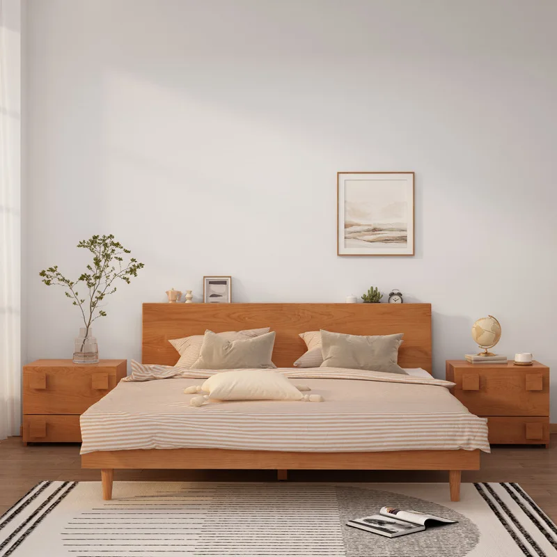 

Full solid wood bed bedroom 1.8m cherry wood Nordic bed modern minimalist 1.5m Japanese master bedroom double bed furniture