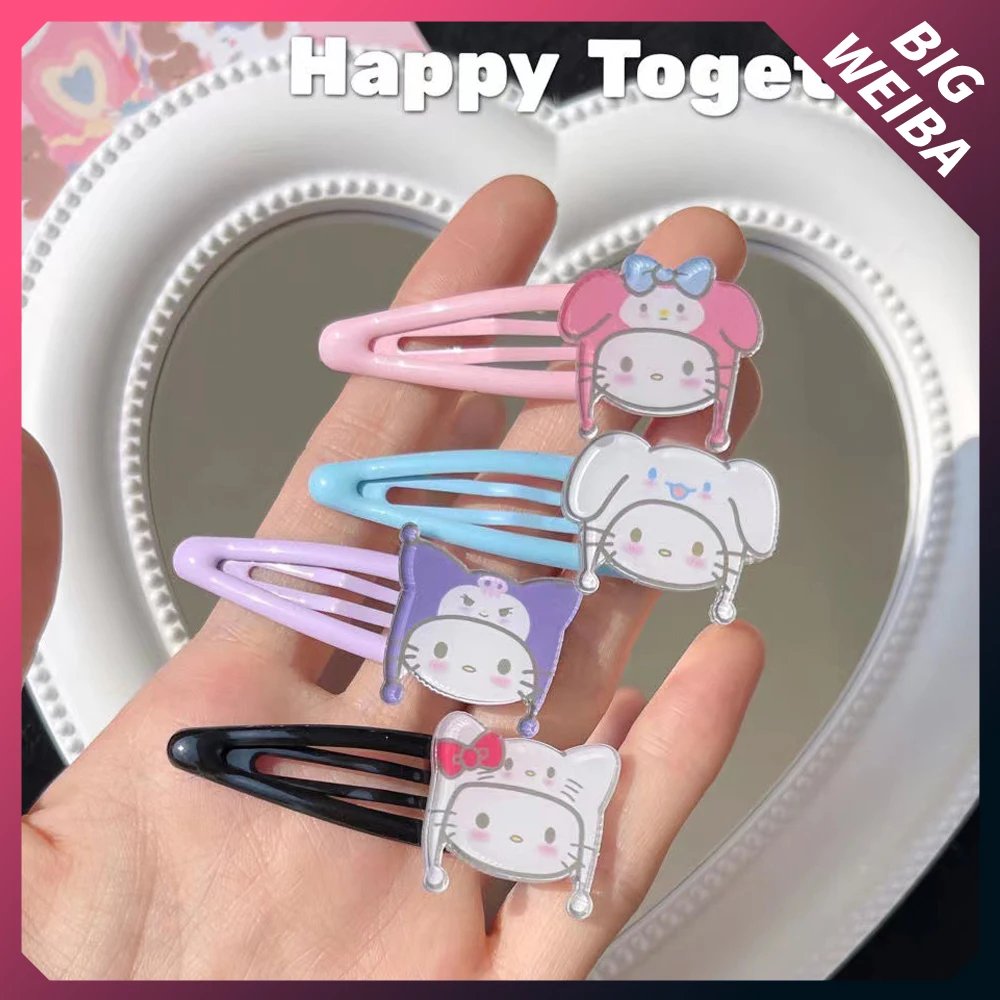 

2022 New Anime Cartoon Sanriod Series Acrylic Hello Kitty Kuromi Cinnamoroll Mymelody Kawaii Hairpin Kids Headwear Cute Bb Clip