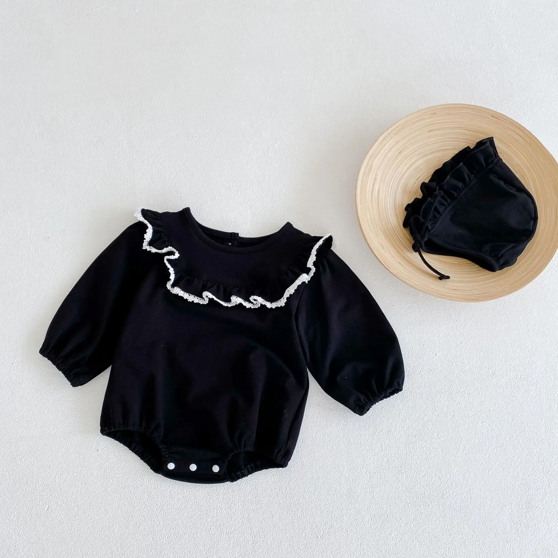 2023 Spring Autumn Newborn Baby Girls Rompers Cotton Long Sleeve Solid Boutique Infant Girls Bodysuit Toddler Girls Jumpsuit images - 3