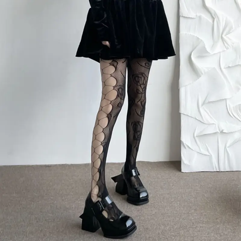 

Classic Lolita Hollowed Out Lace Mesh Stockings Bottomed Pantyhose Women Sexy Japanese Girls Gothic Punk Retro Spider Web Tights