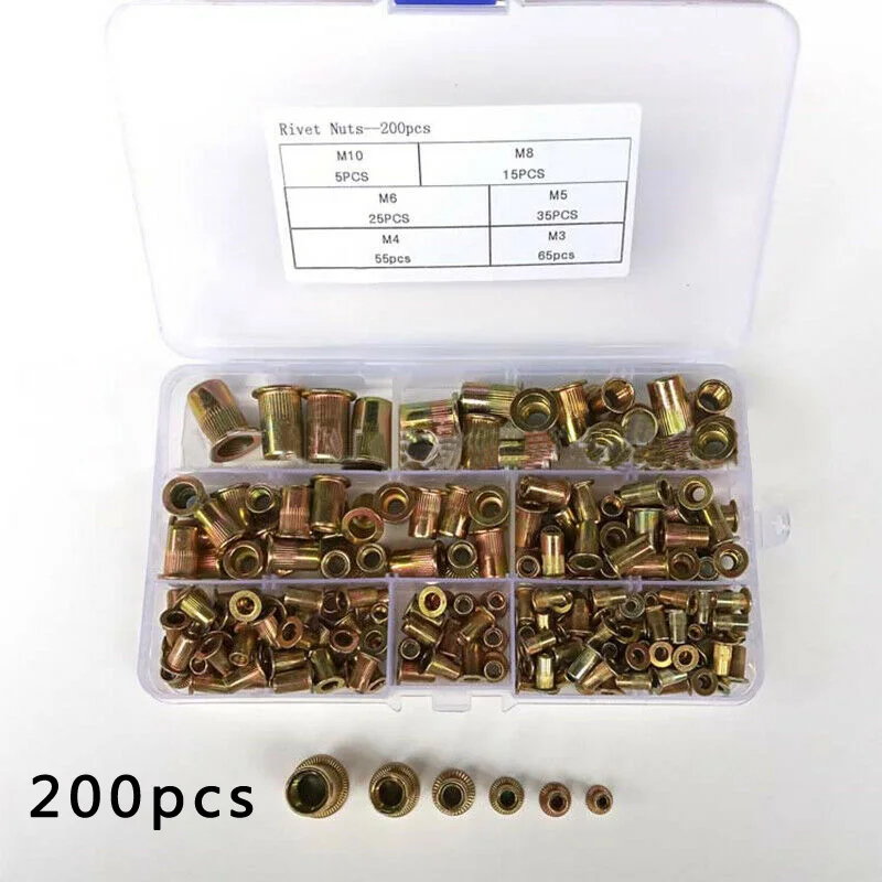 

200 шт./комплект, гайки из цинковой стали M3/M4/M5/M6/M8/M10