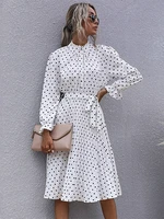 polka dot print dress women casual half turtleneck butterfly sleeve autumn winter slim bandage dress 2022 new fashion