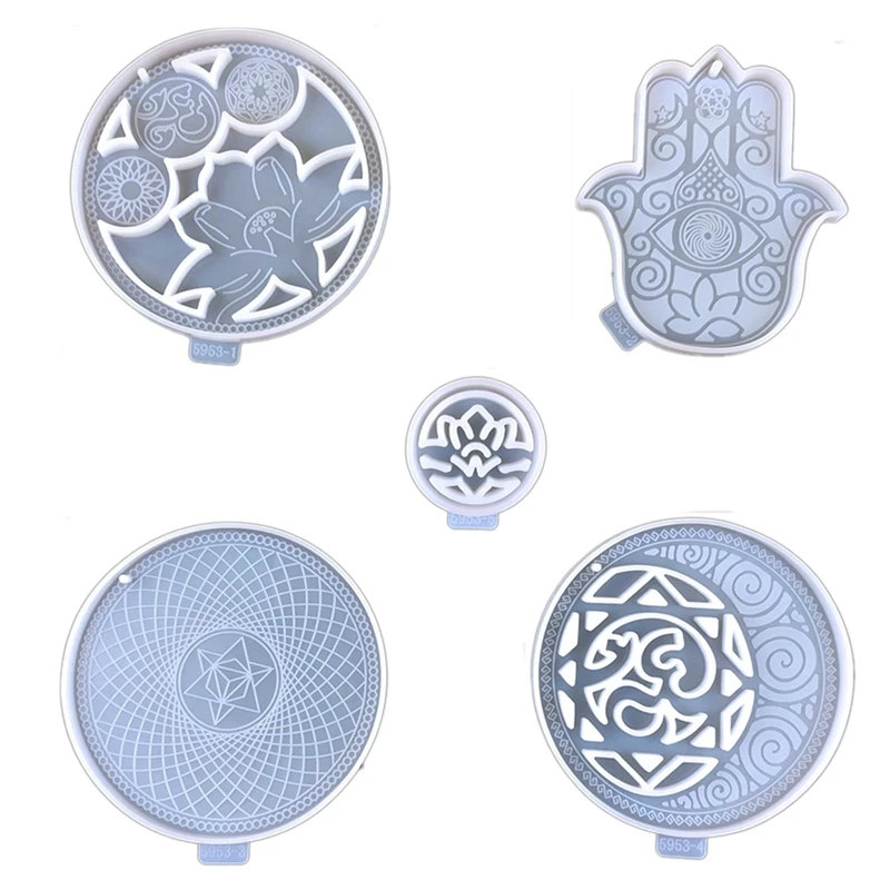 

5Pcs Yoga Ornament Silicone Mould Yoga Pendant Mould Round Coaster Yoga Decoration Crystal Epoxy Resin Mold