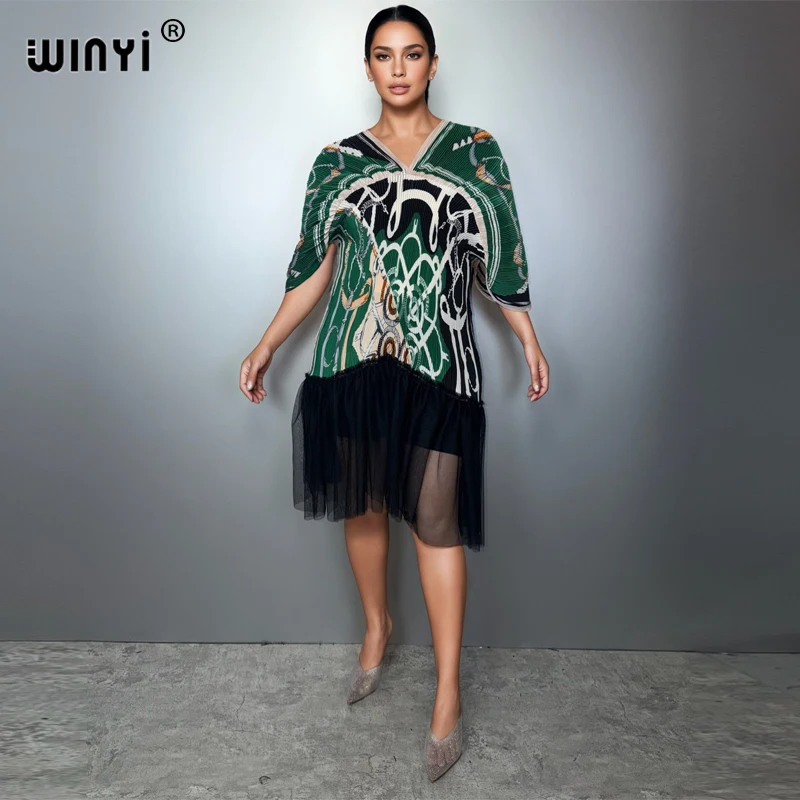 Фото Летнее плиссированное платье WINYI, пляжная накидка, кафтан, абайя, роскошное вечернее платье для вечеринок в Дубае, праздничное платье, бохо-одежда для женщин №1