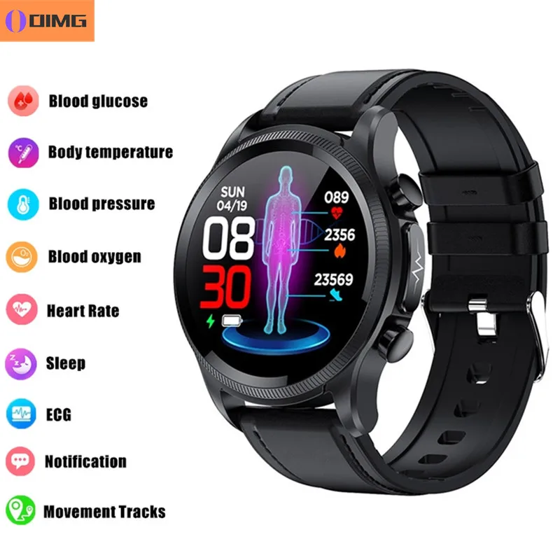 

OIMG Smart Watch Body Temperature ECG PPG HRV PTT Blood Sugar Blood Pressure Oxygen Monitor Health Monitoring Smartwatch for Men