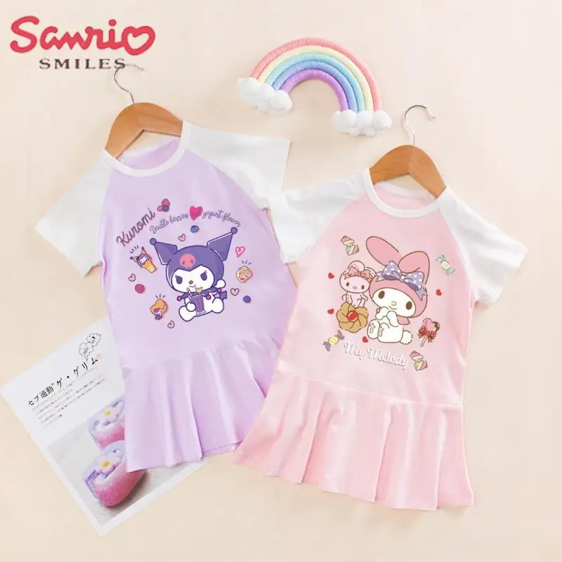 

Kawaii Summer New Sanrio My Melody Kuromi T-Shirt Dress Short Sleeve Cute Korean Pullover Loose Sports Fashion Girl Gift