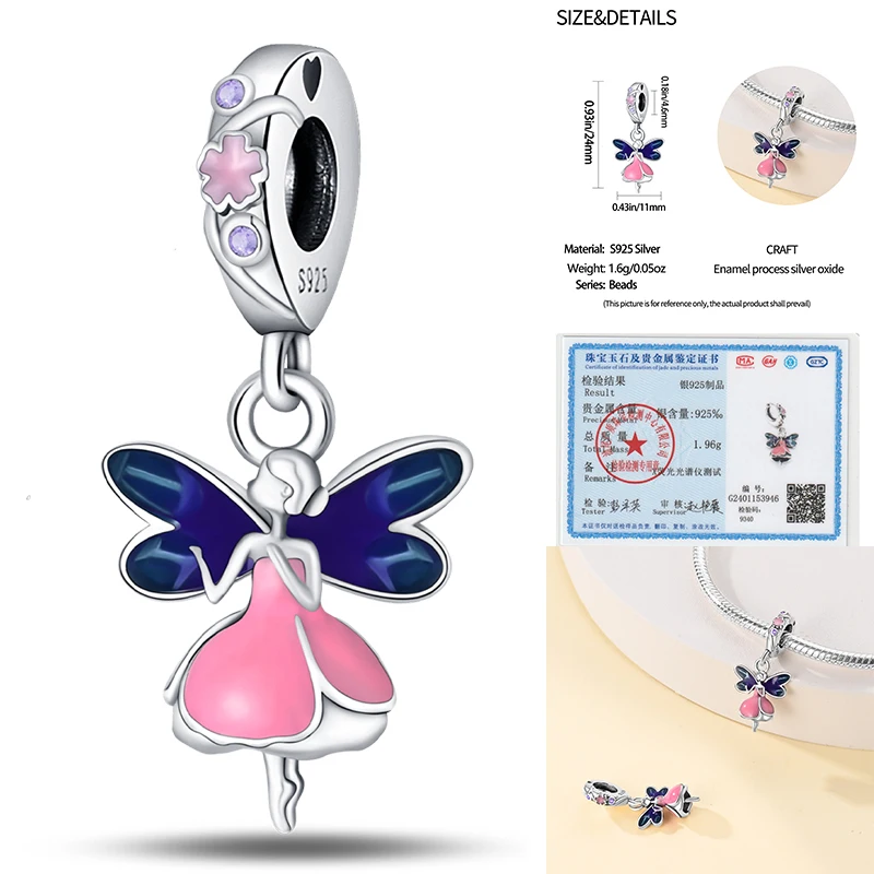 100% стерлингового серебра 925 пробы бусина цветок эльфа фея циркон подвески