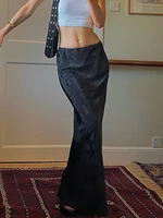 weiyao vintage fashion black jacquard low waist maxi skirt long gothic dark academia chic summer womens skirts straight y2k