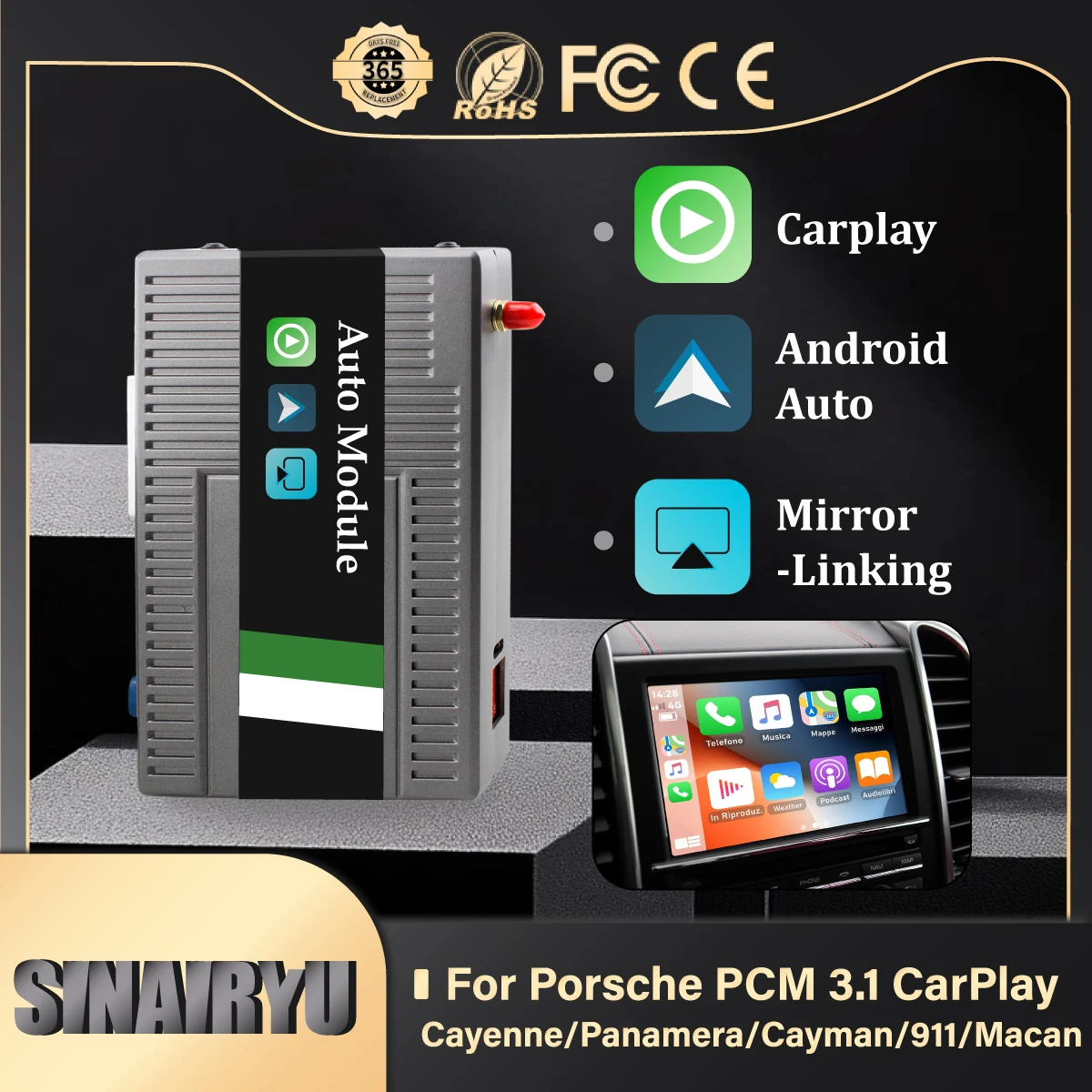 Sinairyu беспроводной Apple CarPlay для Porsche Cayenne Macan Cayman Panamera Boxster 718 911 958 PCM3.1 Android Auto AI Box