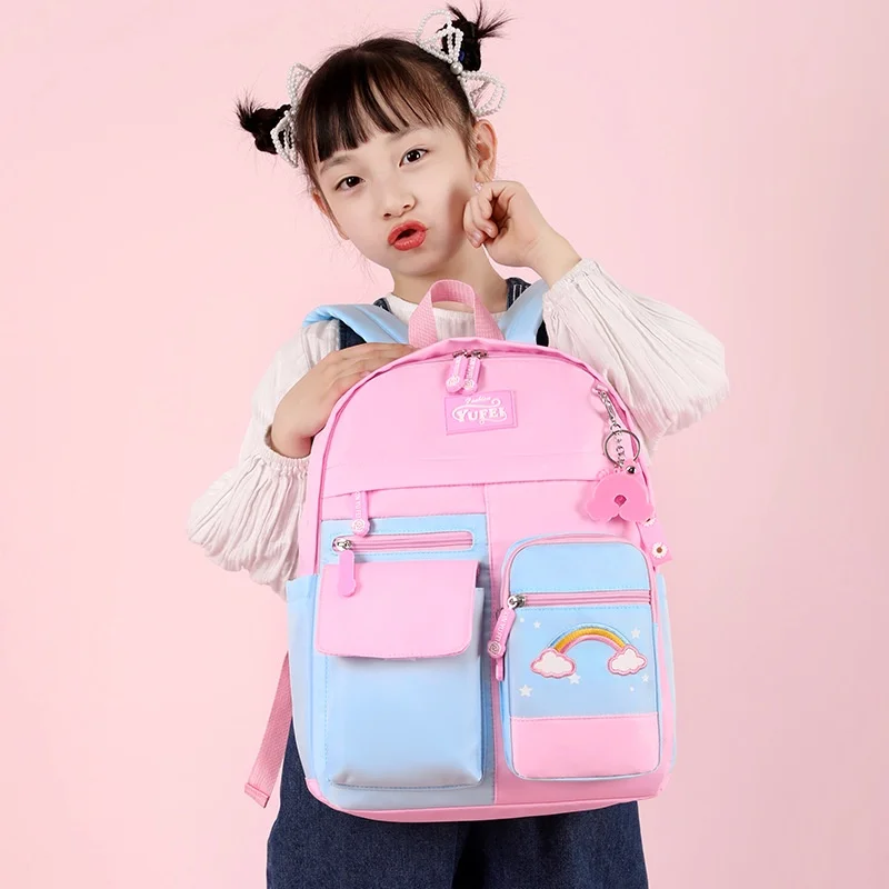 Girls Sweet Gradient Pink Rainbow Schoolbags New Children Primary School Students Grades 1-6 Backpacks All-match Drop Shipping