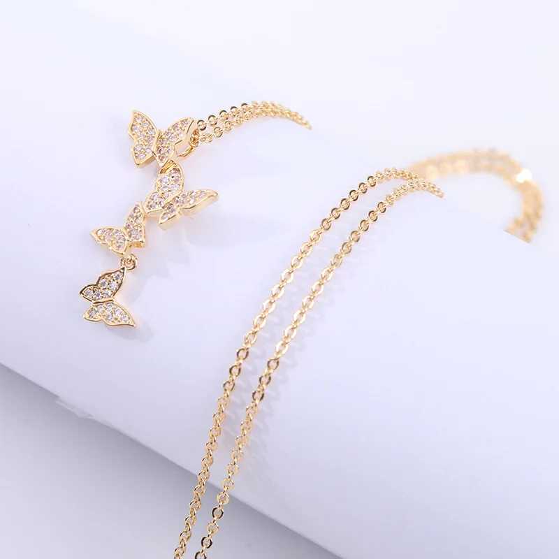 

Female Luxury Butterfly Necklace Pave CZ Pendant Gold Color Adjustable Stainless Steel Chain Girls Ins Minimal Design Choker